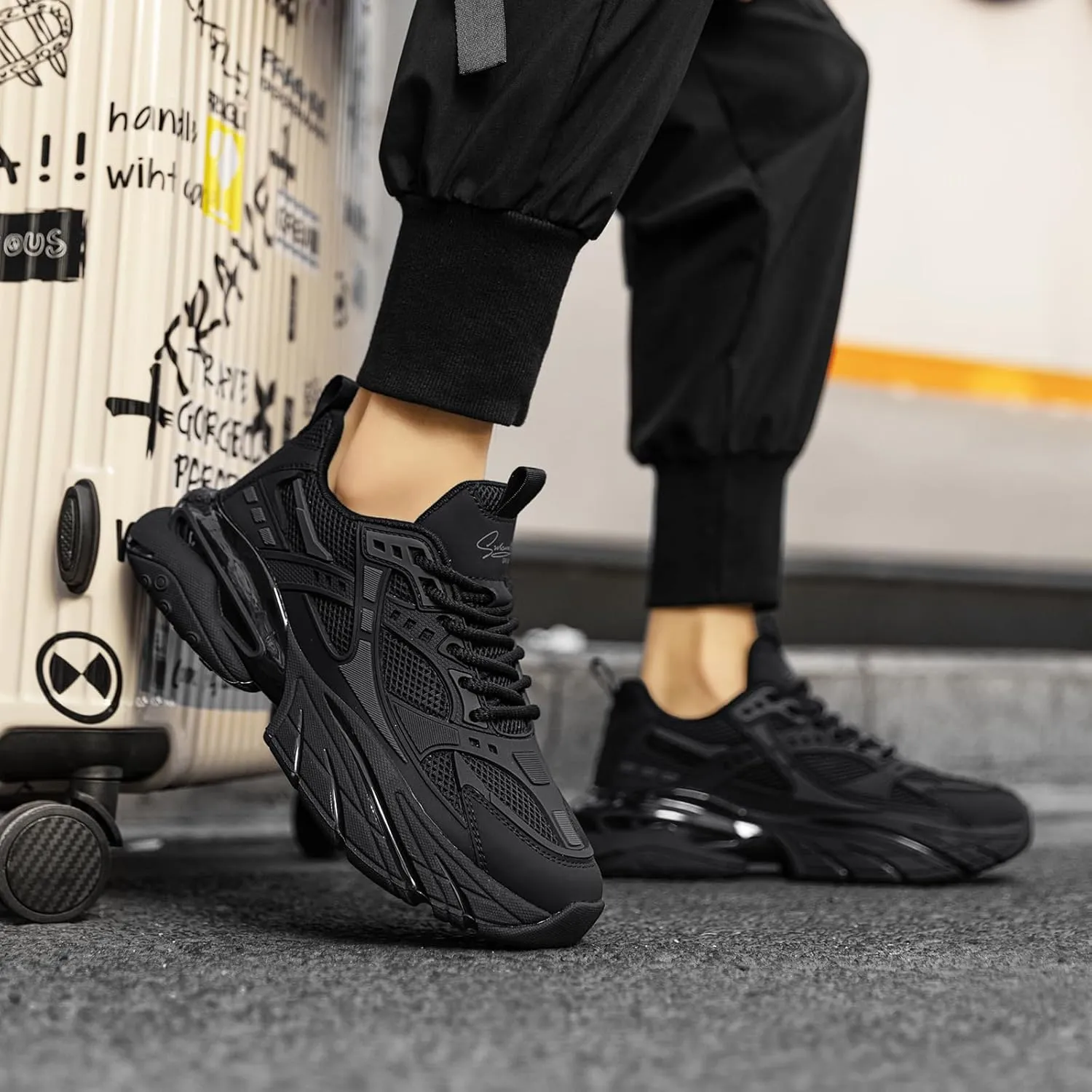 YCMM Casual Mesh Walking Shoes for Men Chunky Platform Sneakers Breathable Lace-Up Dad Style Footwear for Work Workout Everyday Use