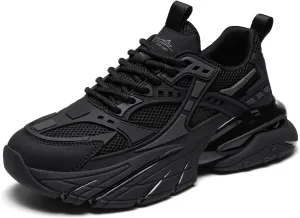 YCMM Casual Mesh Walking Shoes for Men Chunky Platform Sneakers Breathable Lace-Up Dad Style Footwear for Work Workout Everyday Use