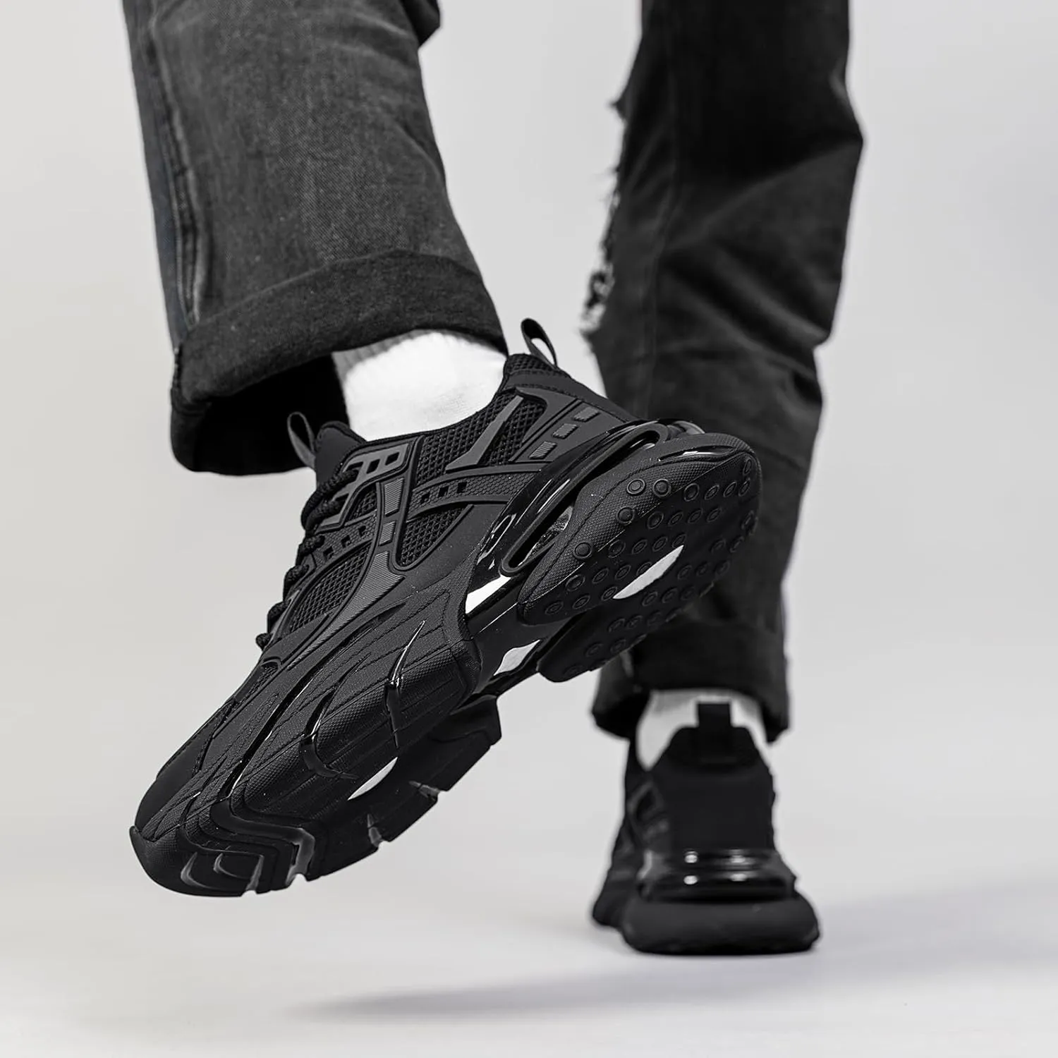 YCMM Casual Mesh Walking Shoes for Men Chunky Platform Sneakers Breathable Lace-Up Dad Style Footwear for Work Workout Everyday Use