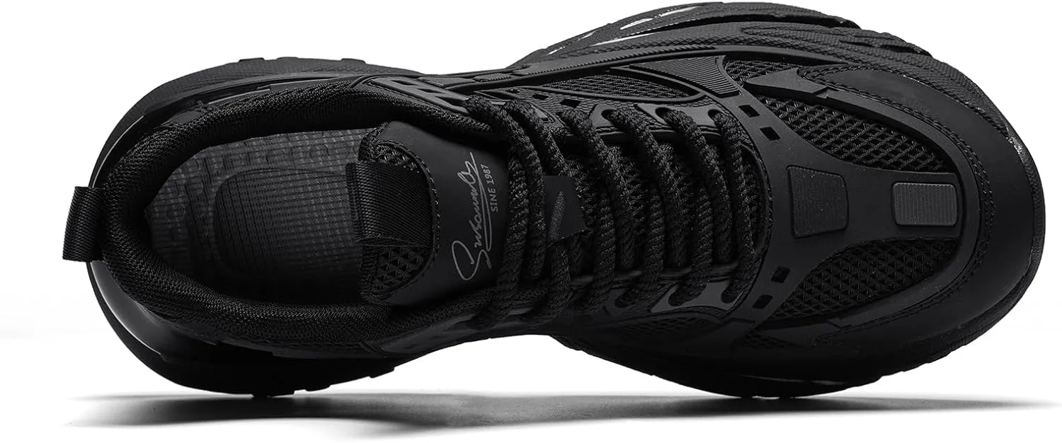 YCMM Casual Mesh Walking Shoes for Men Chunky Platform Sneakers Breathable Lace-Up Dad Style Footwear for Work Workout Everyday Use