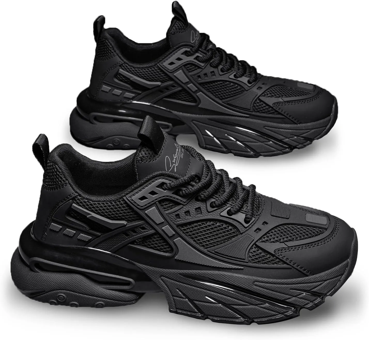 YCMM Casual Mesh Walking Shoes for Men Chunky Platform Sneakers Breathable Lace-Up Dad Style Footwear for Work Workout Everyday Use