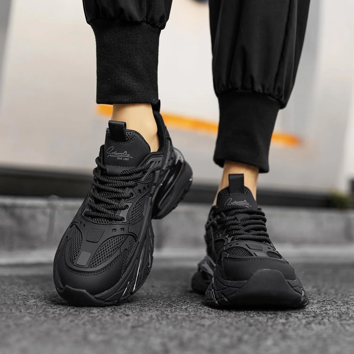 YCMM Casual Mesh Walking Shoes for Men Chunky Platform Sneakers Breathable Lace-Up Dad Style Footwear for Work Workout Everyday Use
