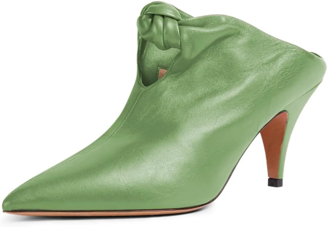 YDN Women's Pointed Toe Kitten Heeled Clogs Mules Knots Slip On Low Heel Sandals Comfy Walking Party Shoes Size 4-16 US