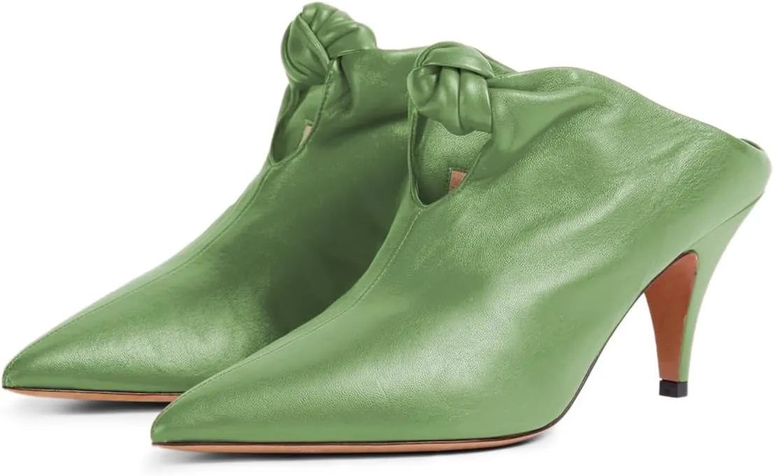 YDN Women's Pointed Toe Kitten Heeled Clogs Mules Knots Slip On Low Heel Sandals Comfy Walking Party Shoes Size 4-16 US