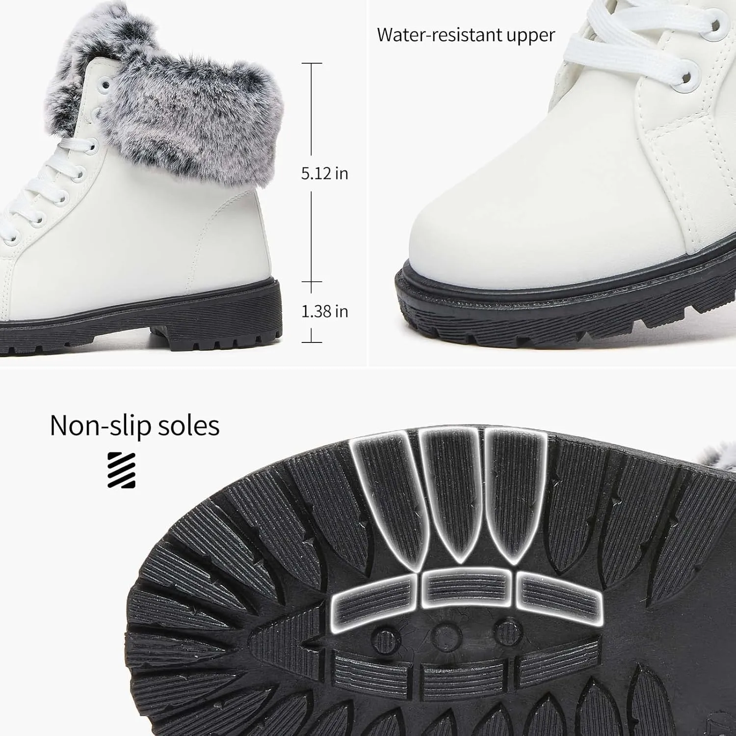 yegeyan womens snow boots PU winter ankle booties fur lined anti-slip combat boots