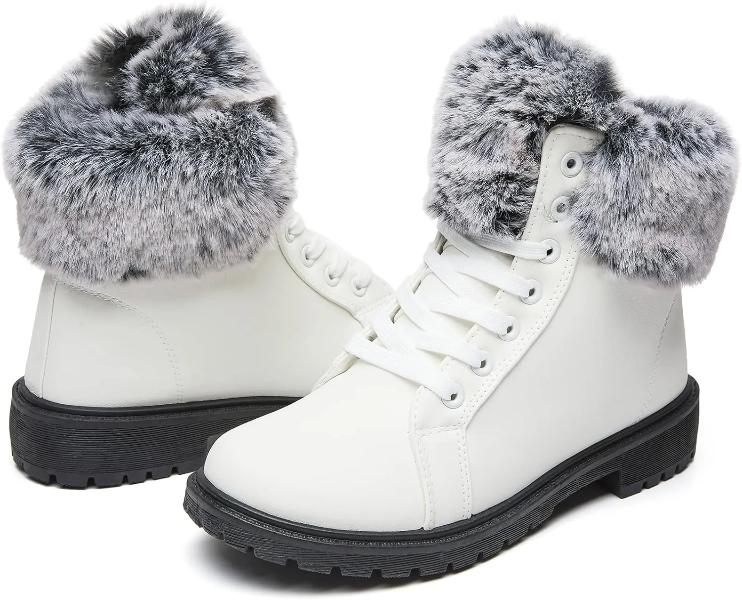 yegeyan womens snow boots PU winter ankle booties fur lined anti-slip combat boots