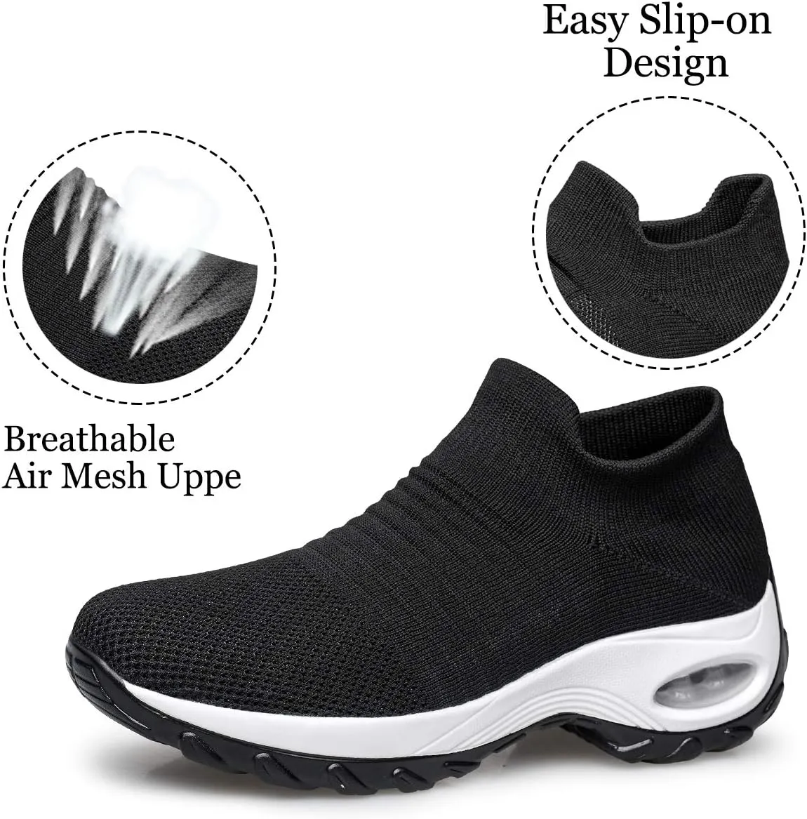 YHOON Women's Walking Shoes - Sock Sneakers Slip on Mesh Platform Air Cushion Athletic Shoes Work Nurse Comfortable