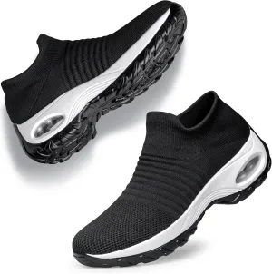 YHOON Women's Walking Shoes - Sock Sneakers Slip on Mesh Platform Air Cushion Athletic Shoes Work Nurse Comfortable