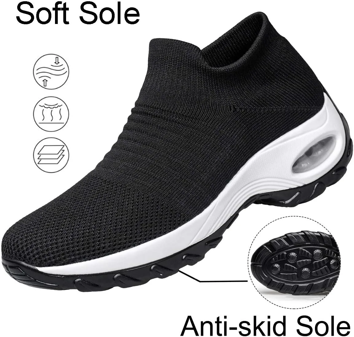 YHOON Women's Walking Shoes - Sock Sneakers Slip on Mesh Platform Air Cushion Athletic Shoes Work Nurse Comfortable