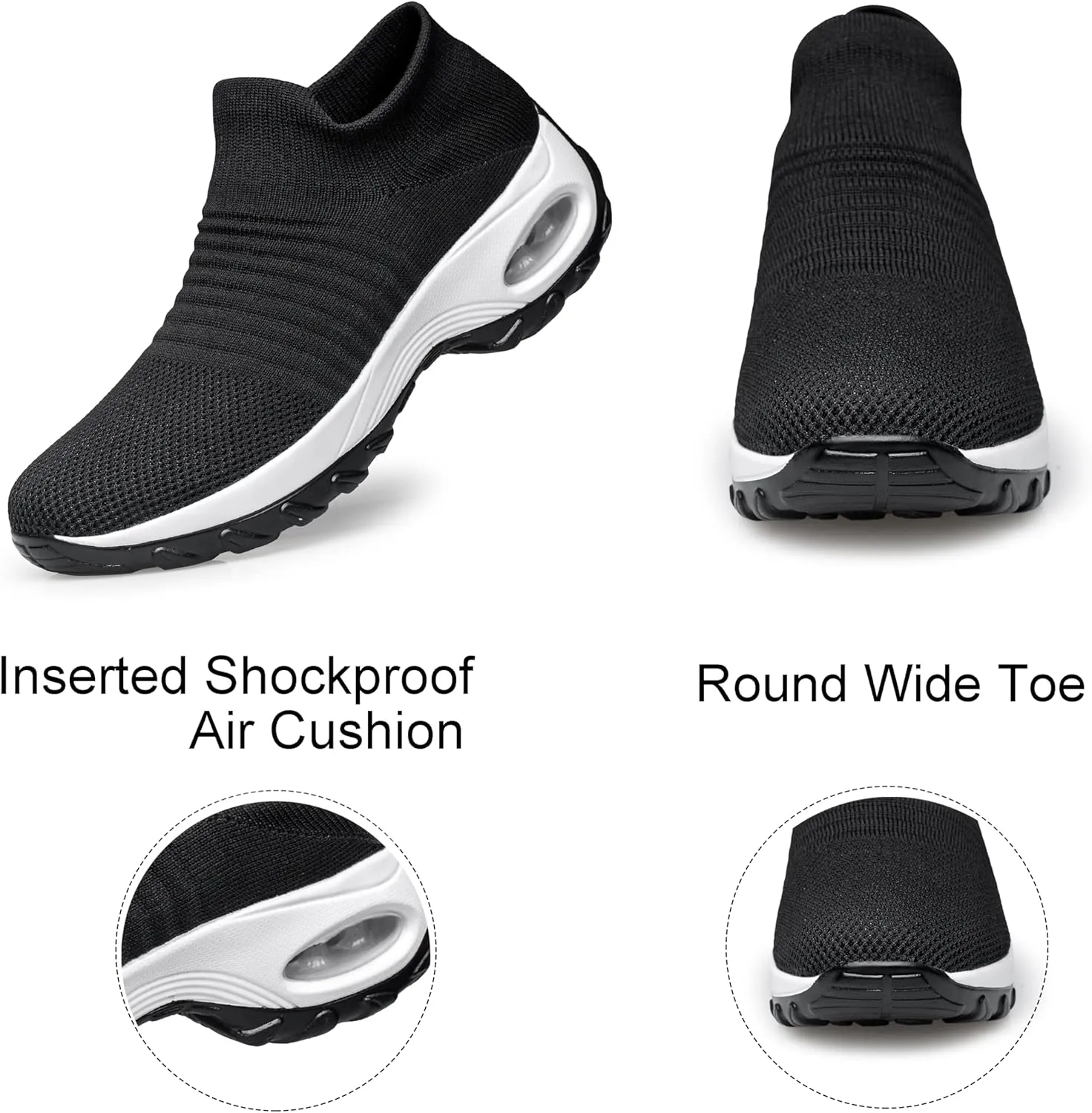 YHOON Women's Walking Shoes - Sock Sneakers Slip on Mesh Platform Air Cushion Athletic Shoes Work Nurse Comfortable