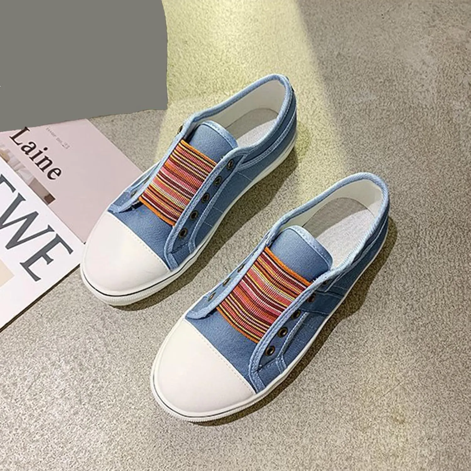 YIBLBOX Women's Canvas Slip on Sneakers Casual Slip on Walking Shoes Womens Flat Dress Shoes Non Slip Work Shoes
