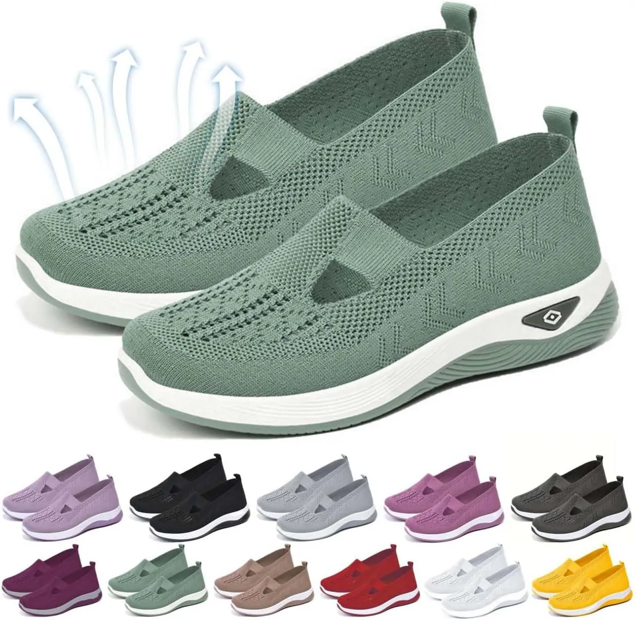 Yilia Orthopedic Shoes for Women, Women Wide Width Breathable Walking Comfortable Slip on Sneakers, Non Slip Food Service Lightweight Sneaker, Nurse Shoes Arch Support Sneakers