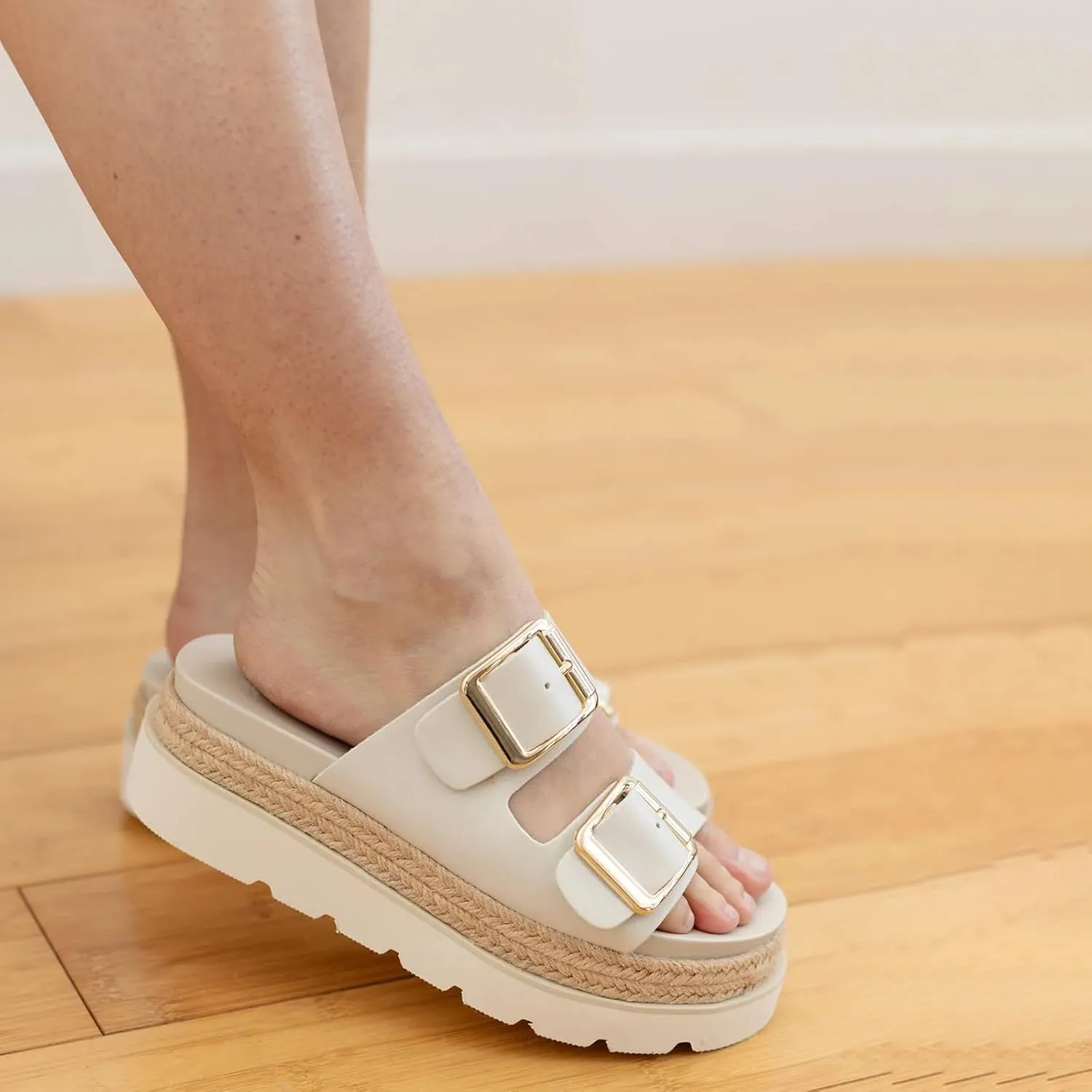 Yishaweiqi Espadrilles Platform Sandals for Women Comfortable Raffia Flatform Sandals Adjustable Buckle Straps Woven Straw Crochet Flat Slide Sandals Summer Beach Shoes