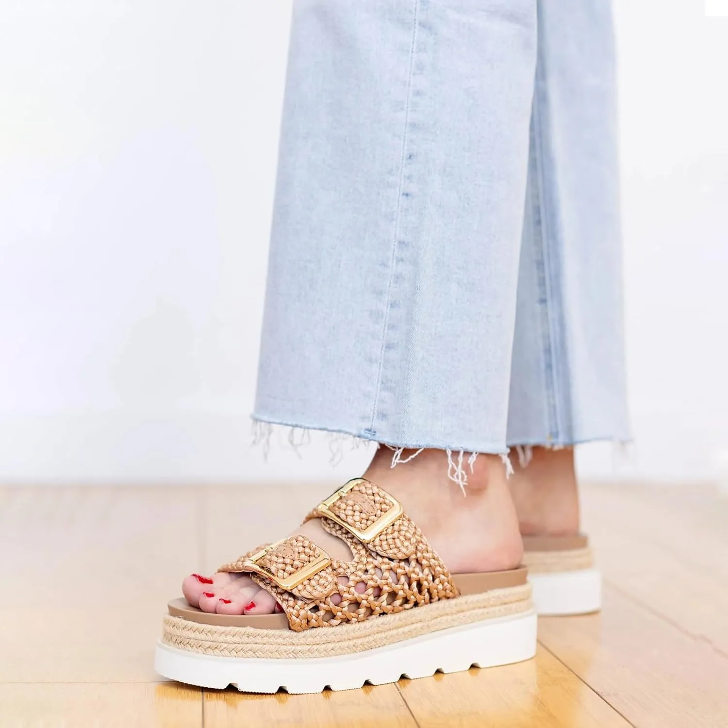 Yishaweiqi Espadrilles Platform Sandals for Women Comfortable Raffia Flatform Sandals Adjustable Buckle Straps Woven Straw Crochet Flat Slide Sandals Summer Beach Shoes