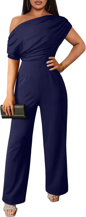YMDUCH Women's Casual Sleeveless Off Shoulder Wide Leg Long Pant Jumpsuits