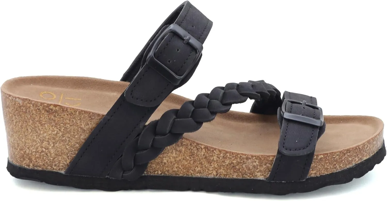 YOKI LORAYN-02 Women's Wedge Sandals Cork Bottom Double Buckle with Braided Strap, Platform Sandals Women, Arch Support Sandals Women's Summer Sandals