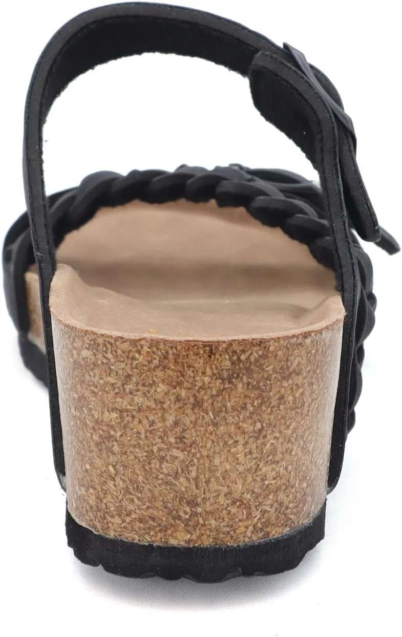 YOKI LORAYN-02 Women's Wedge Sandals Cork Bottom Double Buckle with Braided Strap, Platform Sandals Women, Arch Support Sandals Women's Summer Sandals