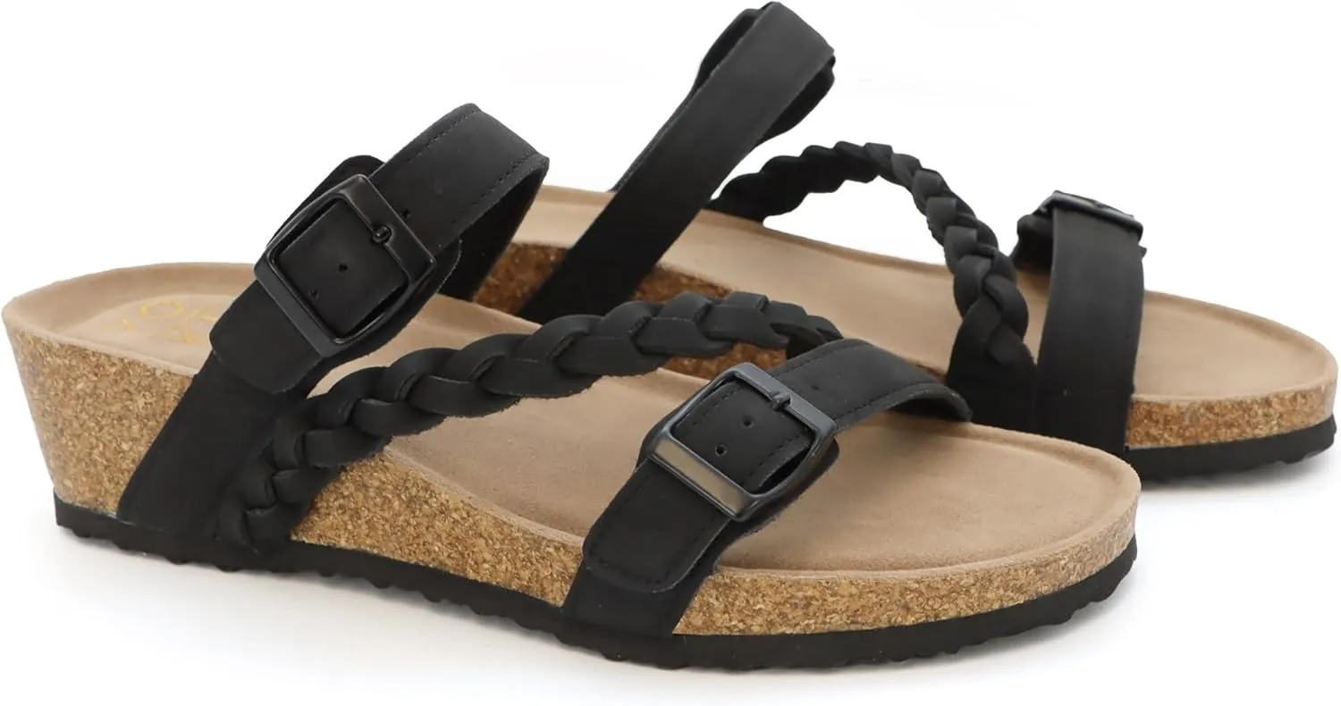 YOKI LORAYN-02 Women's Wedge Sandals Cork Bottom Double Buckle with Braided Strap, Platform Sandals Women, Arch Support Sandals Women's Summer Sandals