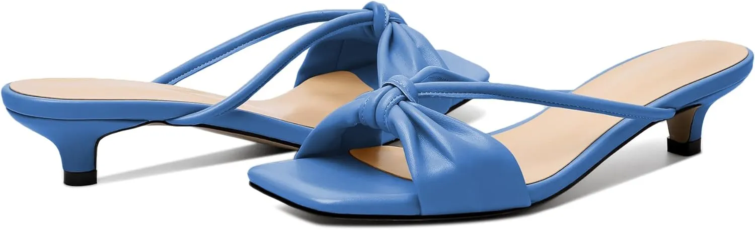 Zamikoo Women's Heeled Sandals, Square Open Toe Kitten Heel Mules, Slip On Low Heeled Slippers with Bowknot for Dress Wedding Ladies Pump Shoes 1.5 Inches