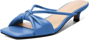 Zamikoo Women's Heeled Sandals, Square Open Toe Kitten Heel Mules, Slip On Low Heeled Slippers with Bowknot for Dress Wedding Ladies Pump Shoes 1.5 Inches