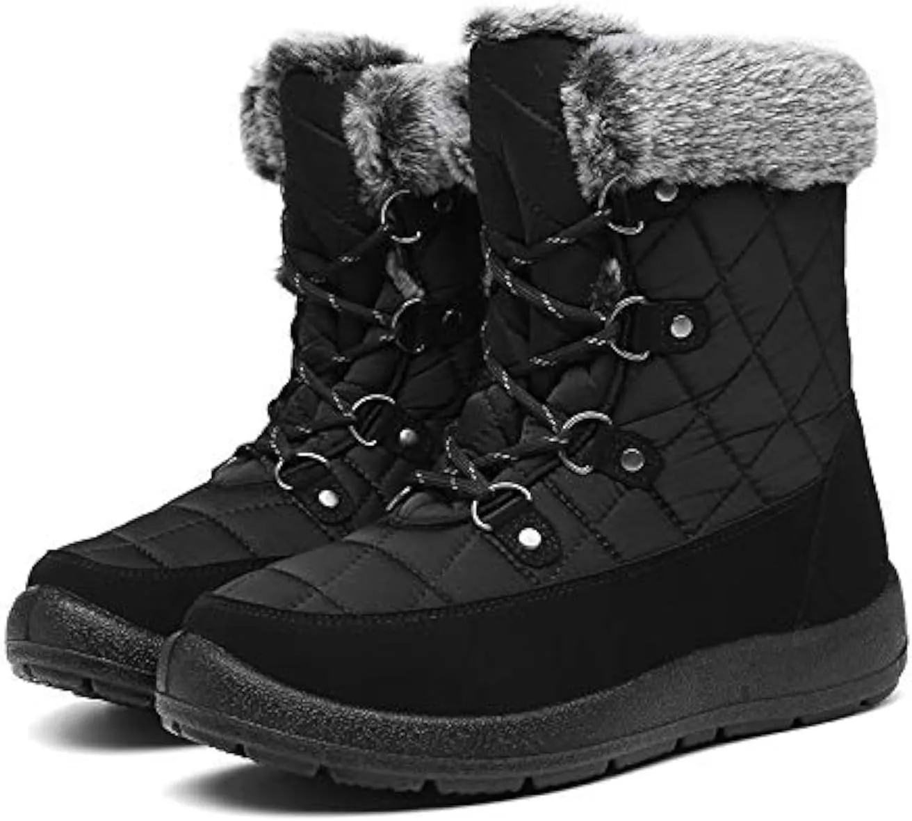 ZEENXIUYA Snow Boots Women Fashion Warm Waterproof Winter Lace-Up Ankle Boots Comfortable Thickened Warm Faux Fleece Lining Outdoor