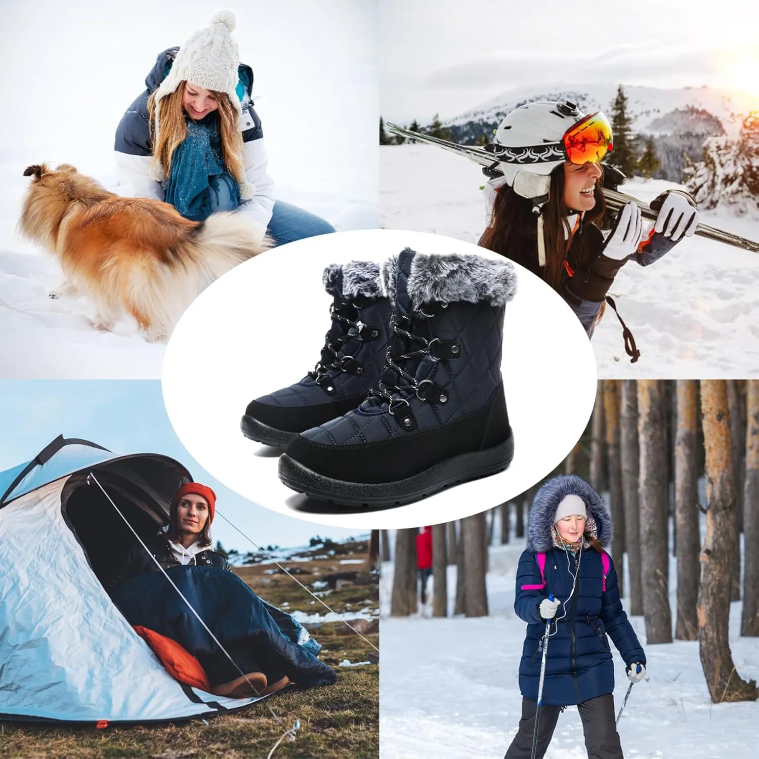 ZEENXIUYA Snow Boots Women Fashion Warm Waterproof Winter Lace-Up Ankle Boots Comfortable Thickened Warm Faux Fleece Lining Outdoor