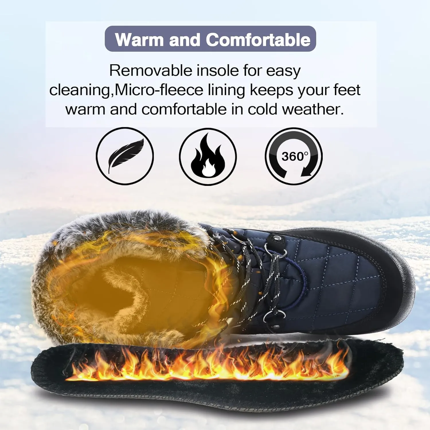 ZEENXIUYA Snow Boots Women Fashion Warm Waterproof Winter Lace-Up Ankle Boots Comfortable Thickened Warm Faux Fleece Lining Outdoor