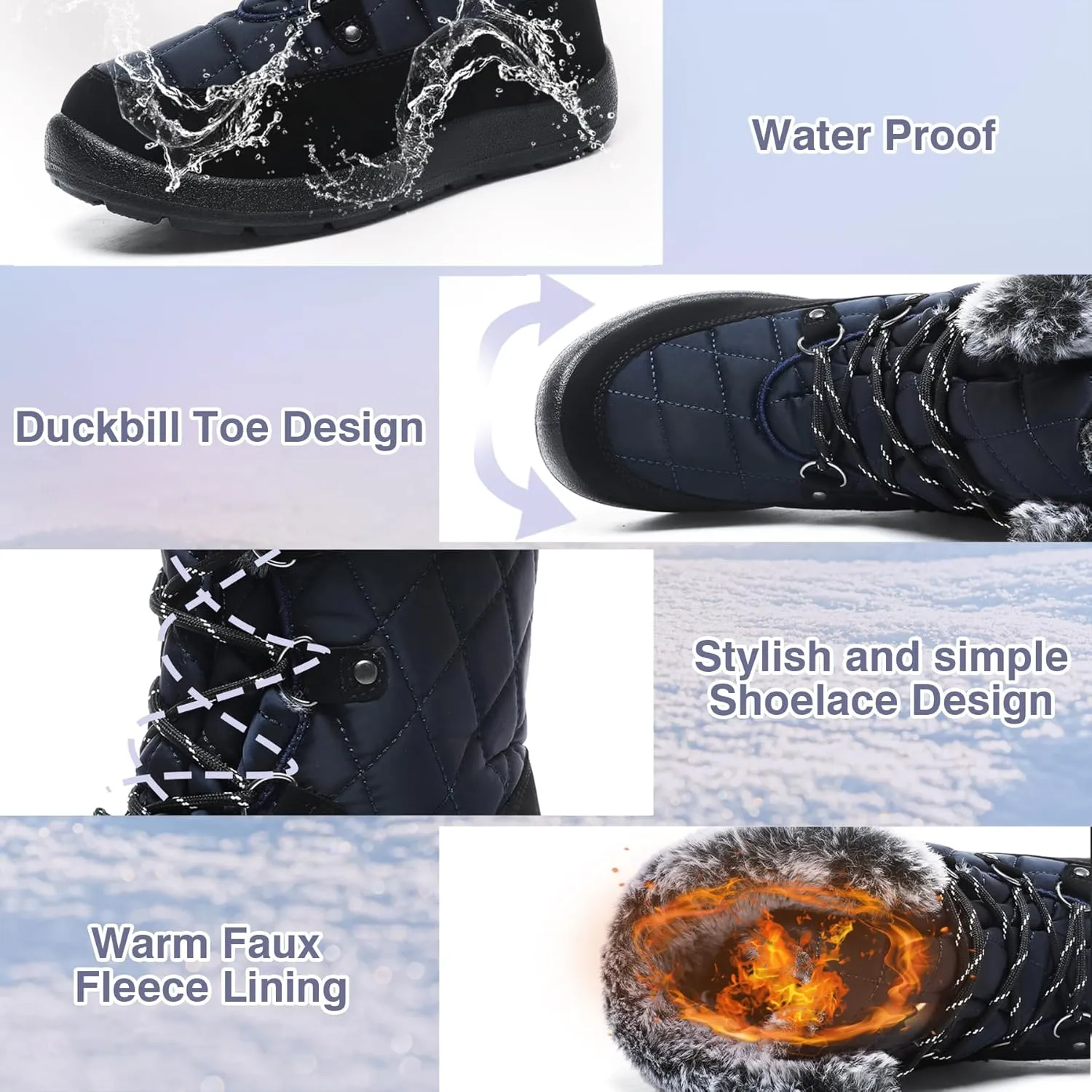 ZEENXIUYA Snow Boots Women Fashion Warm Waterproof Winter Lace-Up Ankle Boots Comfortable Thickened Warm Faux Fleece Lining Outdoor