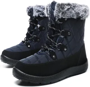 ZEENXIUYA Snow Boots Women Fashion Warm Waterproof Winter Lace-Up Ankle Boots Comfortable Thickened Warm Faux Fleece Lining Outdoor