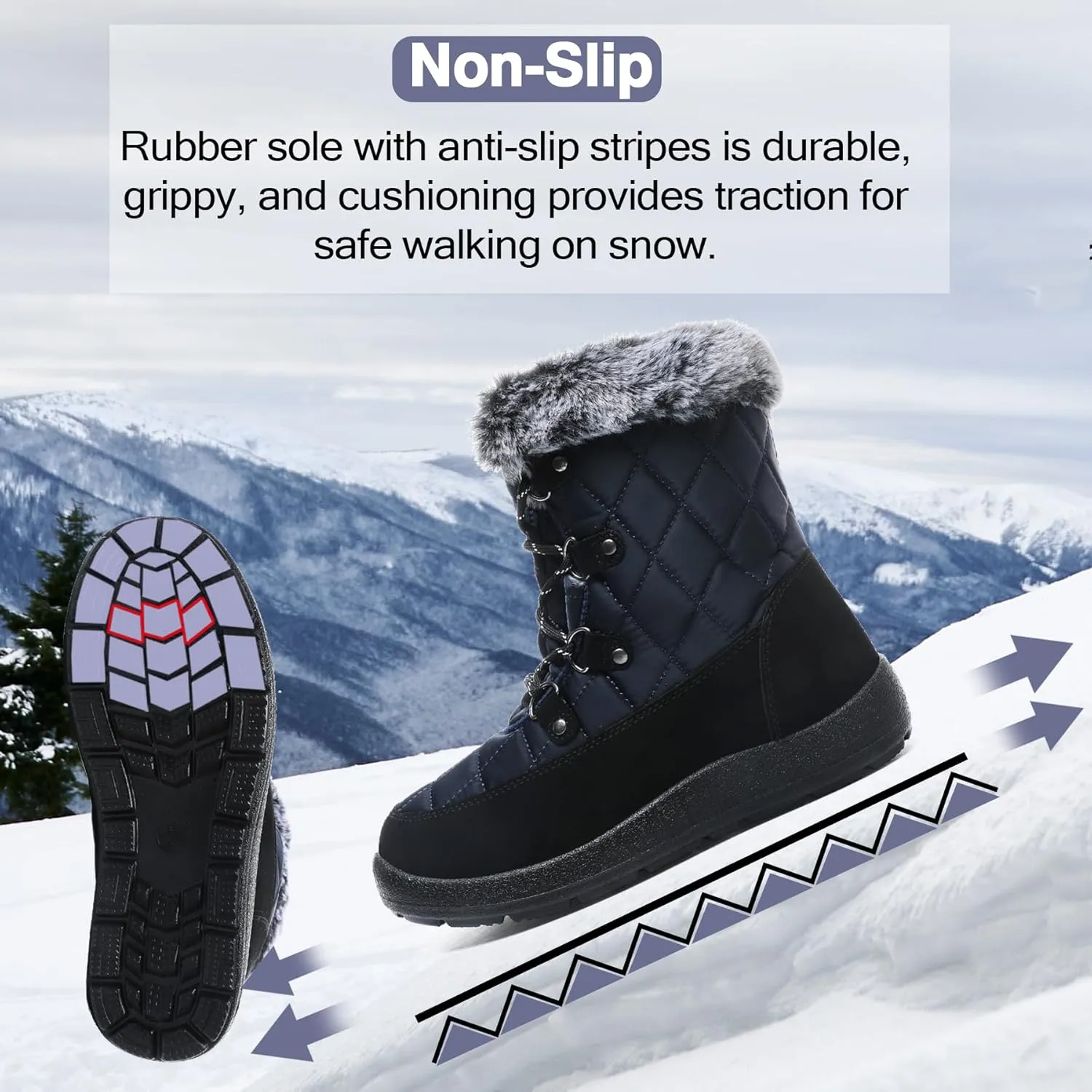 ZEENXIUYA Snow Boots Women Fashion Warm Waterproof Winter Lace-Up Ankle Boots Comfortable Thickened Warm Faux Fleece Lining Outdoor