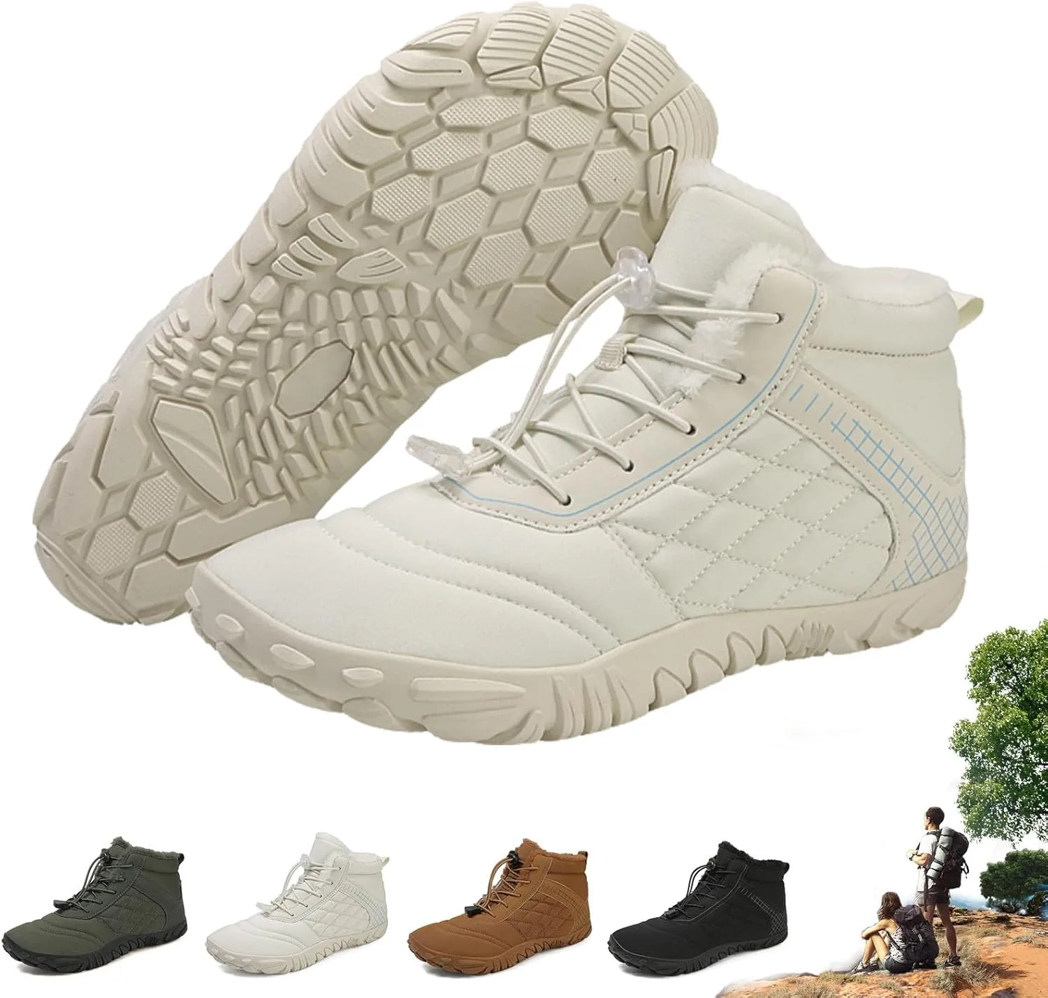 ZJQ 2025 New Winter Footwear Barefoot Shoes Women Men, Wide Toe Hiking Shoes, Non-Slip Waterproof Flexible Outdoor Sneakers
