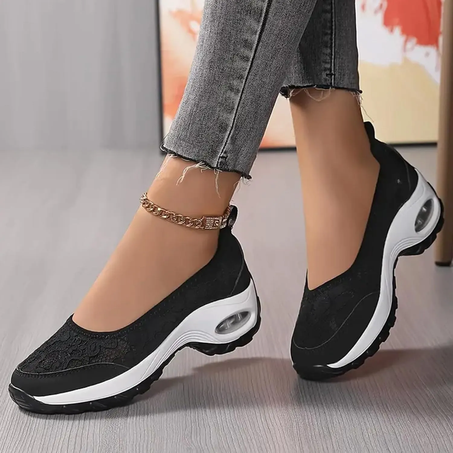 ZSpzx Women's Fashion Sneakers Orthopedic Backless Solid Color Running Platform Shoes Mesh Breathable Casual Arch Support Walking Wedge Shoe Jogging Tennis Sneaker Slip On Comfy Footwear