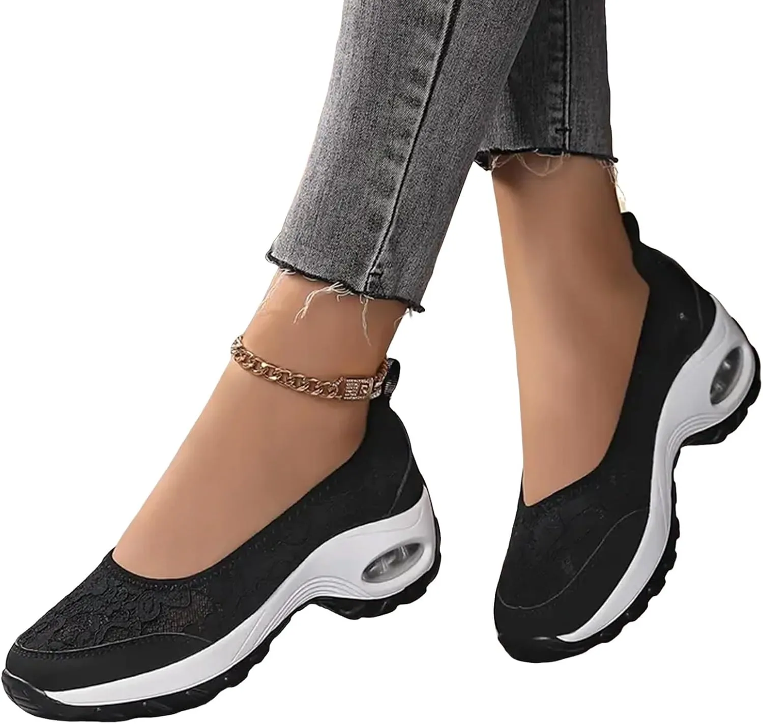 ZSpzx Women's Fashion Sneakers Orthopedic Backless Solid Color Running Platform Shoes Mesh Breathable Casual Arch Support Walking Wedge Shoe Jogging Tennis Sneaker Slip On Comfy Footwear