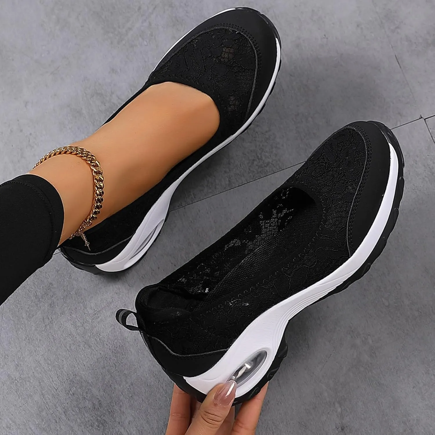 ZSpzx Women's Fashion Sneakers Orthopedic Backless Solid Color Running Platform Shoes Mesh Breathable Casual Arch Support Walking Wedge Shoe Jogging Tennis Sneaker Slip On Comfy Footwear