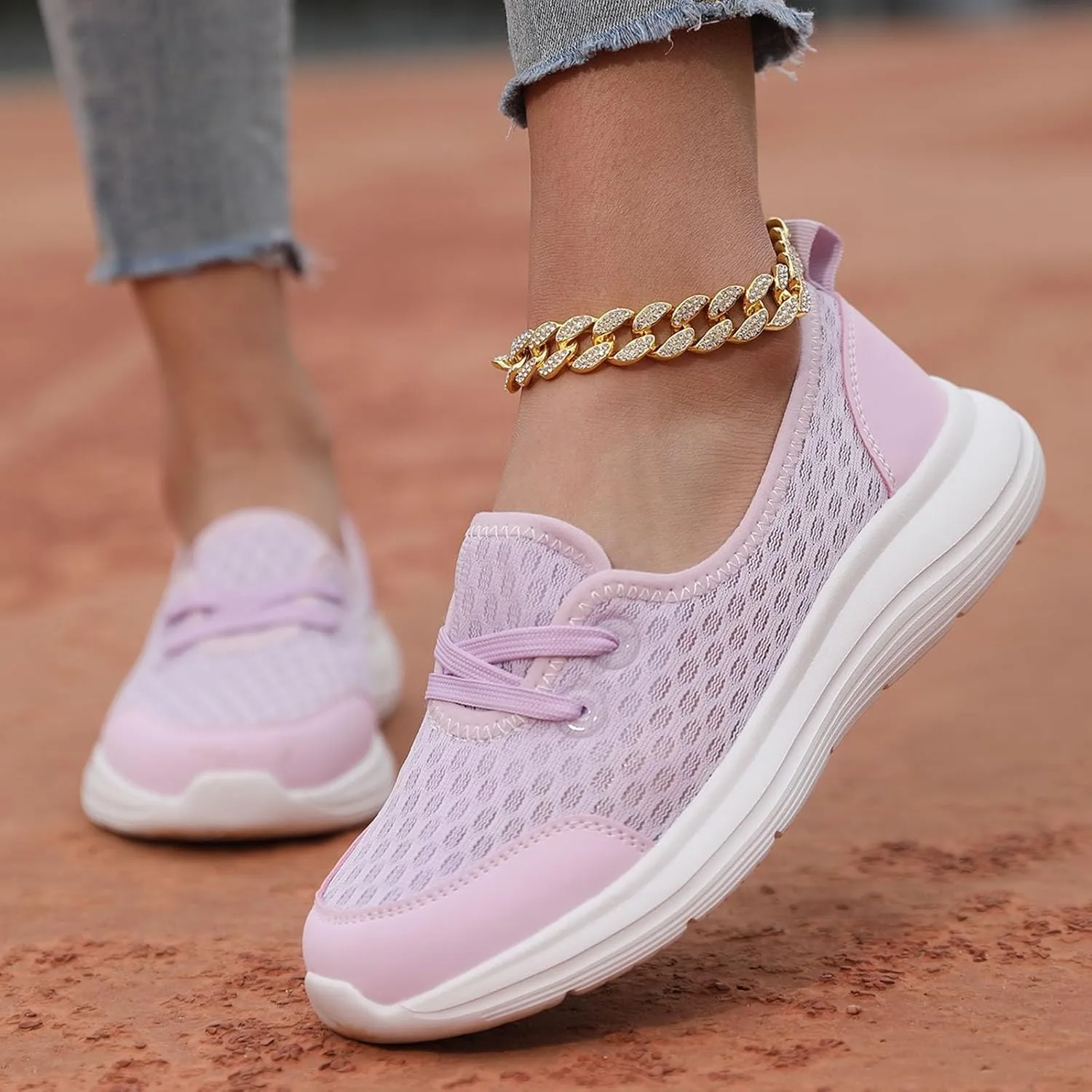 ZSpzx Women's Walking Shoes with Arch Support Air Cushion Mesh Lace Up Breathable Quick Dry Casual Shoes Athletic Running Jogging Comfortable Closed Toe Lightweight Sneakers for Gym Travel Daily Wear