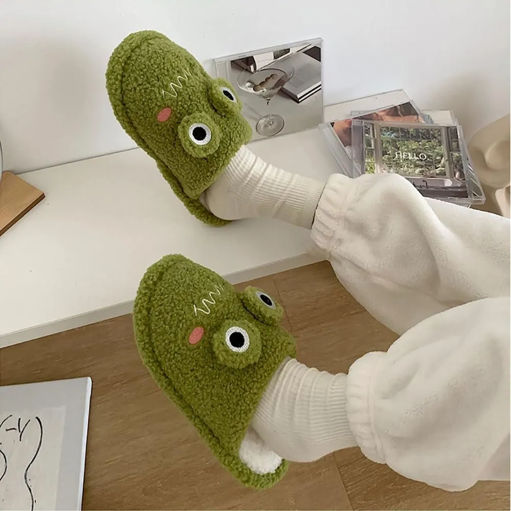 Zureto Frog Slippers,Frog Slippers Winter Warm Fluffy Slippers Fleece Lndoor Outdoor Shoe