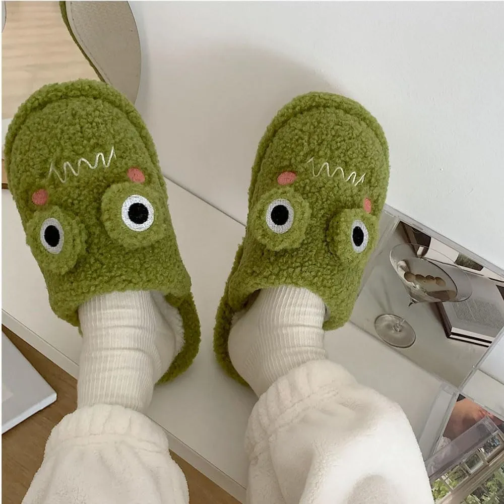 Zureto Frog Slippers,Frog Slippers Winter Warm Fluffy Slippers Fleece Lndoor Outdoor Shoe