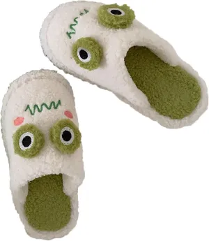 Zureto Frog Slippers,Frog Slippers Winter Warm Fluffy Slippers Fleece Lndoor Outdoor Shoe