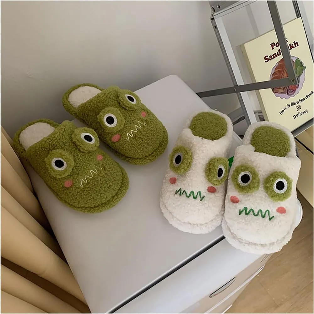 Zureto Frog Slippers,Frog Slippers Winter Warm Fluffy Slippers Fleece Lndoor Outdoor Shoe