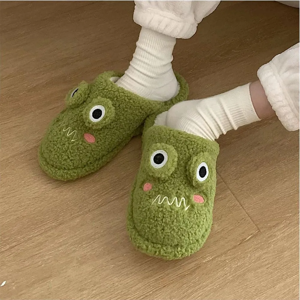 Zureto Frog Slippers,Frog Slippers Winter Warm Fluffy Slippers Fleece Lndoor Outdoor Shoe