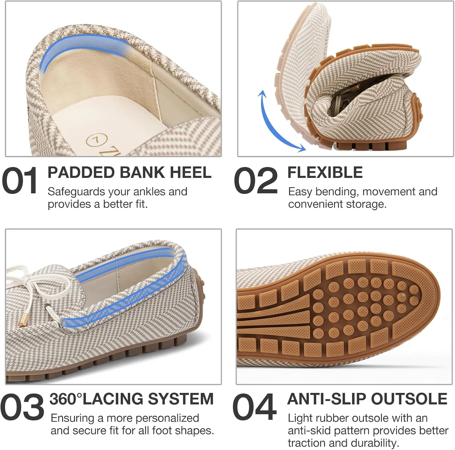 ZURIN Knitted Loafers for Women Casual Flat Shoes Slip On Loafers Comfortable Breathable Boat Shoes for Work Driving Walking