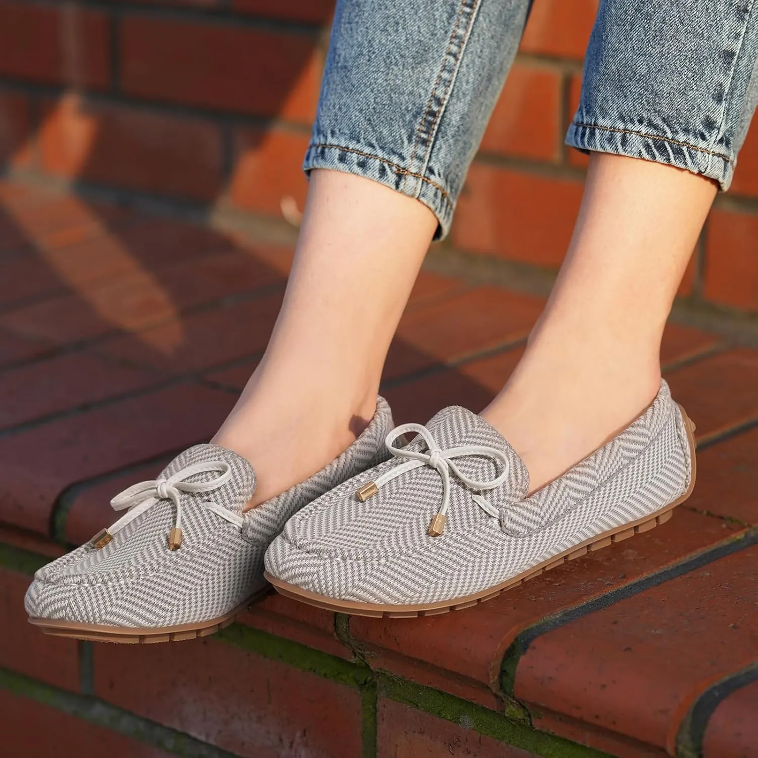 ZURIN Knitted Loafers for Women Casual Flat Shoes Slip On Loafers Comfortable Breathable Boat Shoes for Work Driving Walking