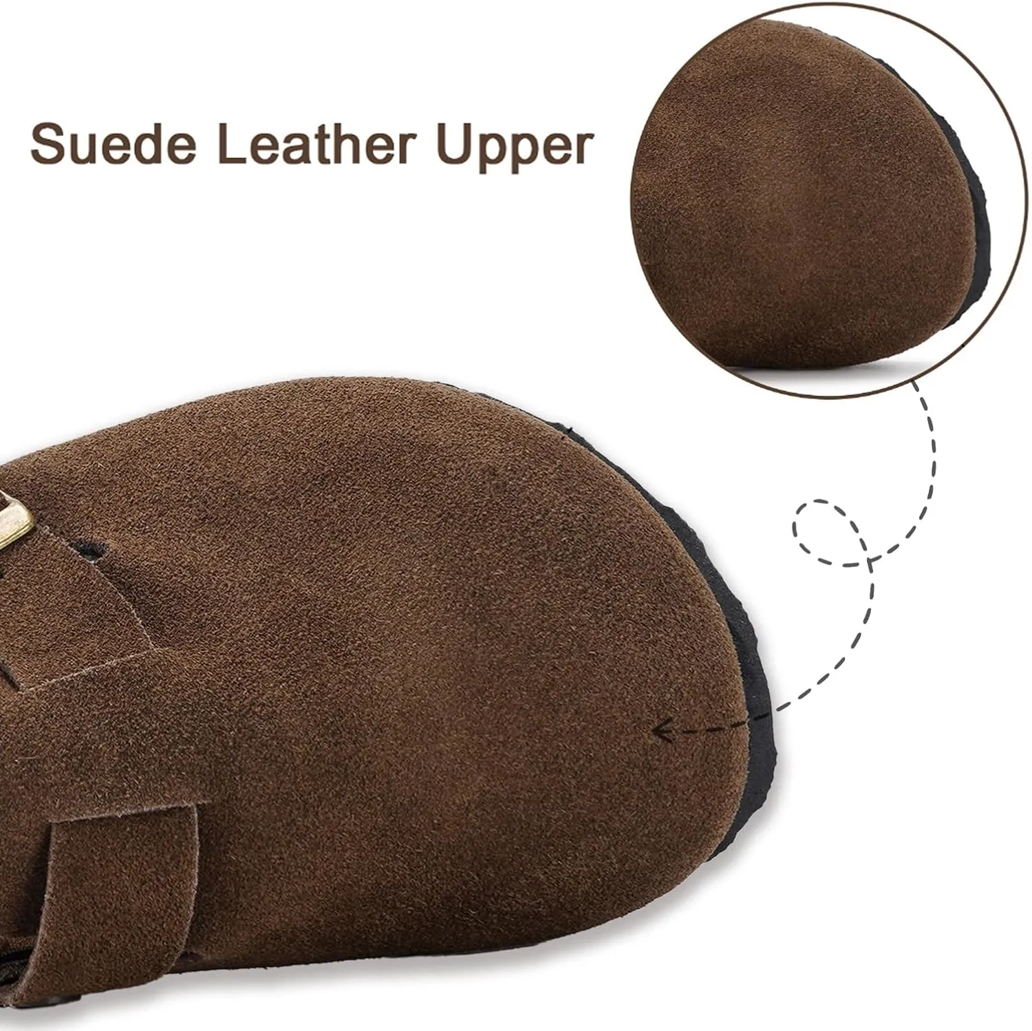 ZUSERIS Kids Suede Clogs Toddler Clogs Boys Girls Cork Footbed Sandals Potato Shoes Leather Slip On Mules with Adjustable Buckle